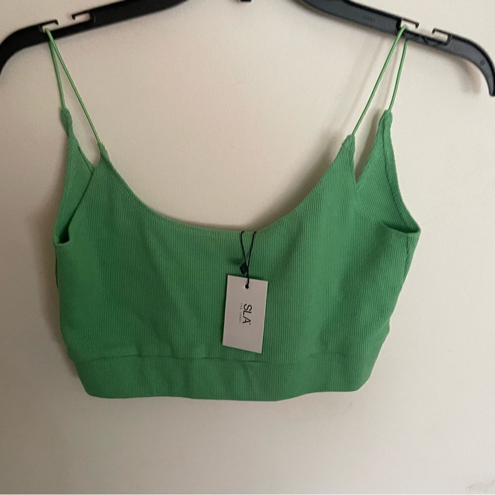 NWT SLA the Label Ribbed Green Crop Top Cami Bralette- Size Medium